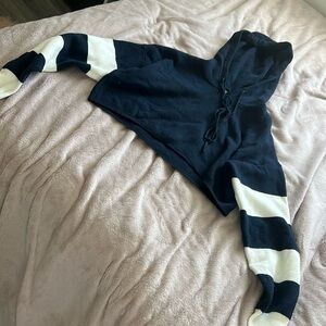 Forever21 Navy Blue and White Cropped Sweater with Hood